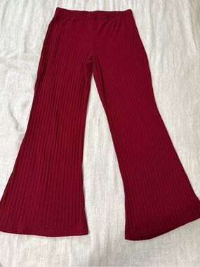 Forever 21  Ribbed Flare Leggings - Burgundy